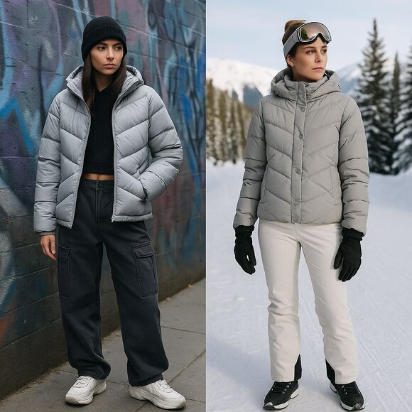 J.Crew Women’s Gray Puffer Jacket Hooded Med Quiet Luxury Streetwear Après-Ski - Picture 2 of 16